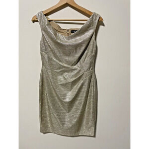 Lauren Ralph Lauren Silver Platinum Dress Ruched Waist Size 8 Petite